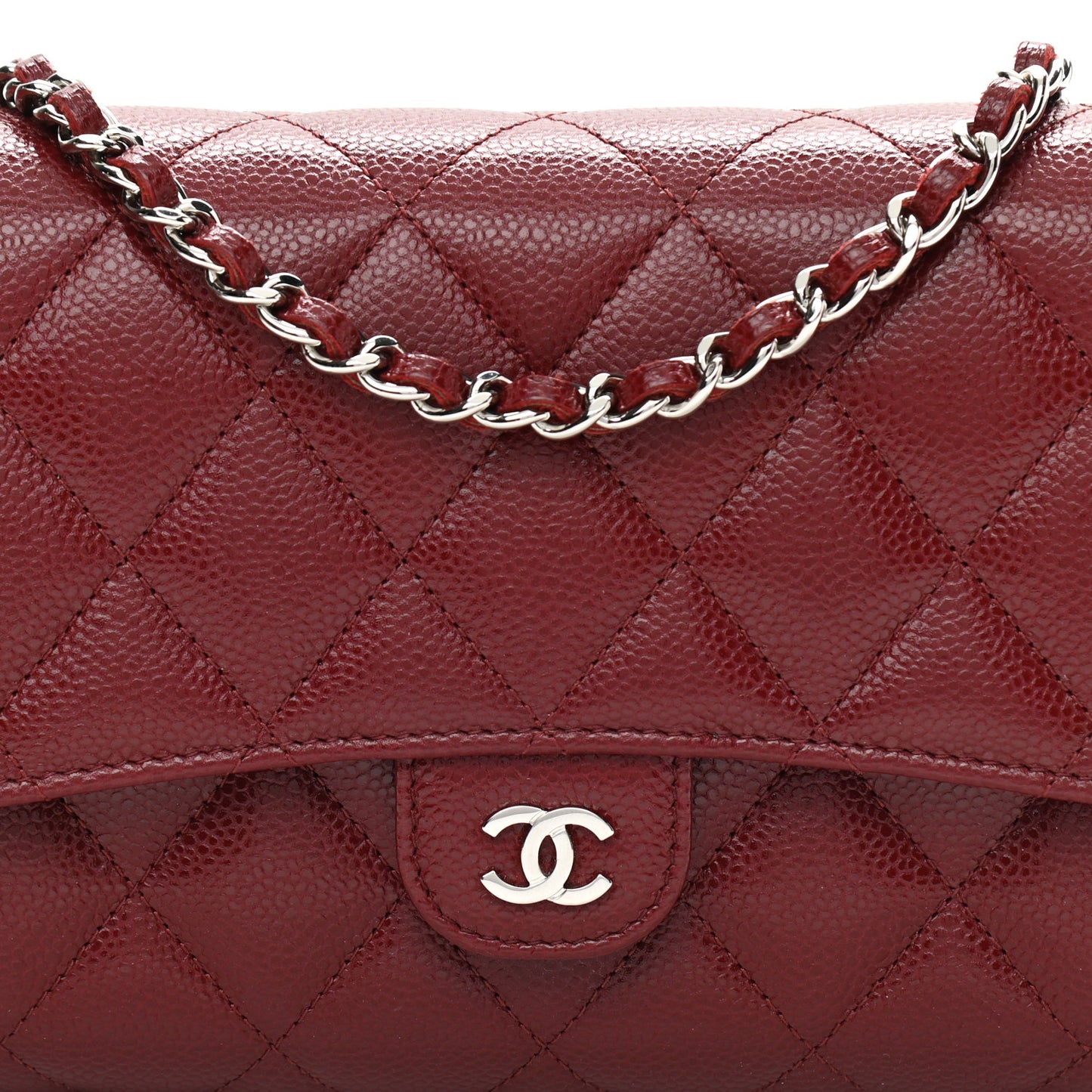 Caviar Quilted Phone Holder Wallet on Removable Chain Red