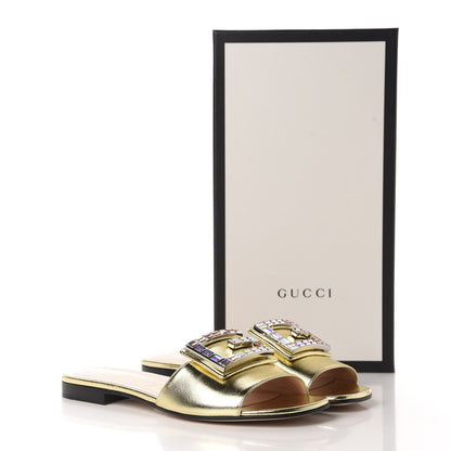 Gucci Metallic Nappa Crystal Square G Madelyn Slide Sandals 37.5 Gold 12 of 12