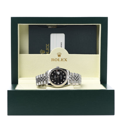 Rolex Stainless Steel 18K White Gold Diamond 36mm Oyster Perpetual Datejust Watch Black 116234 6 of 6