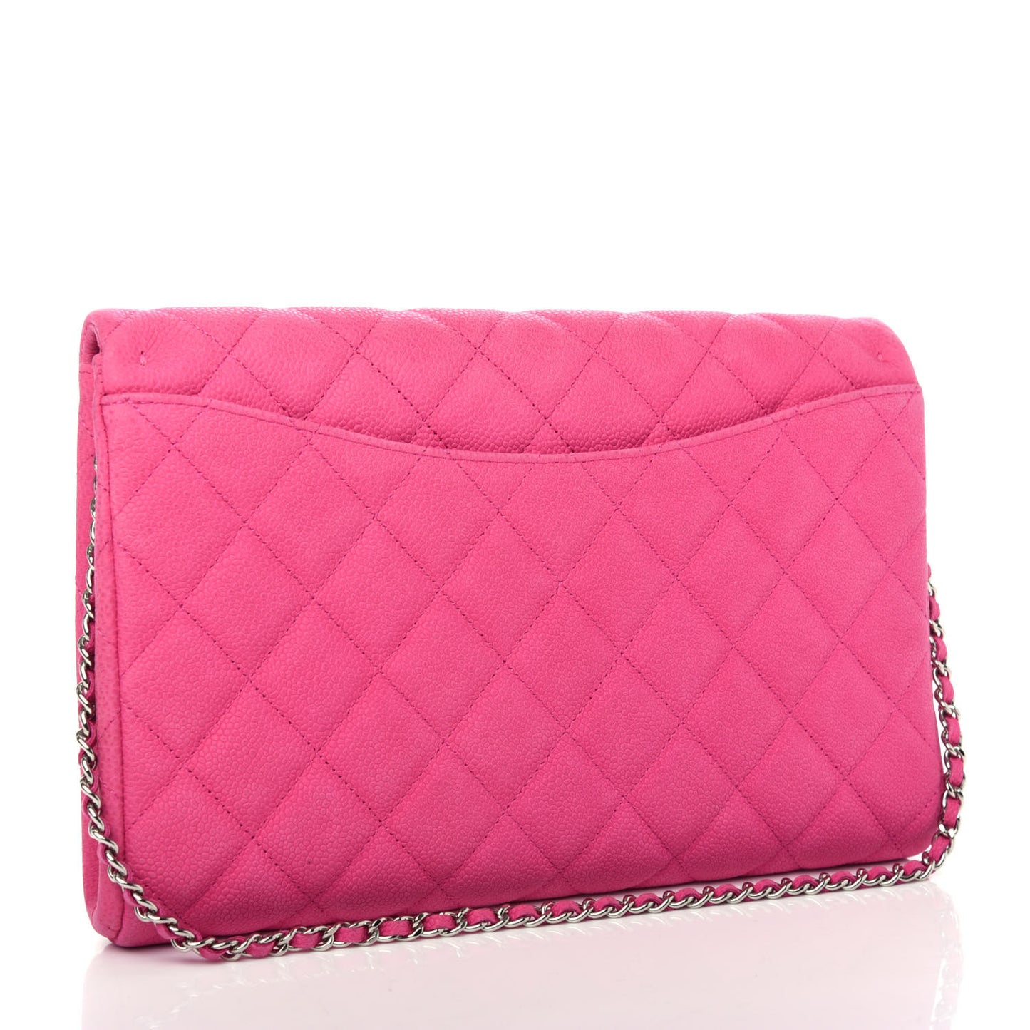 Iridescent Caviar Quilted Clutch with Chain Flap Pink