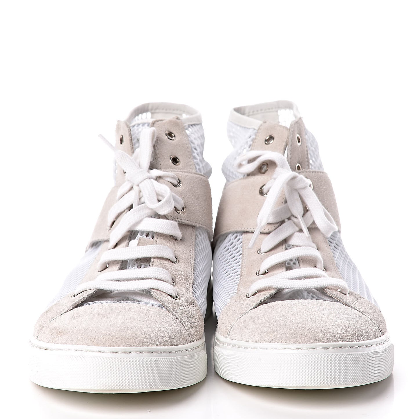 Fabric Mesh Suede Calfskin High Top Sneakers 41 White