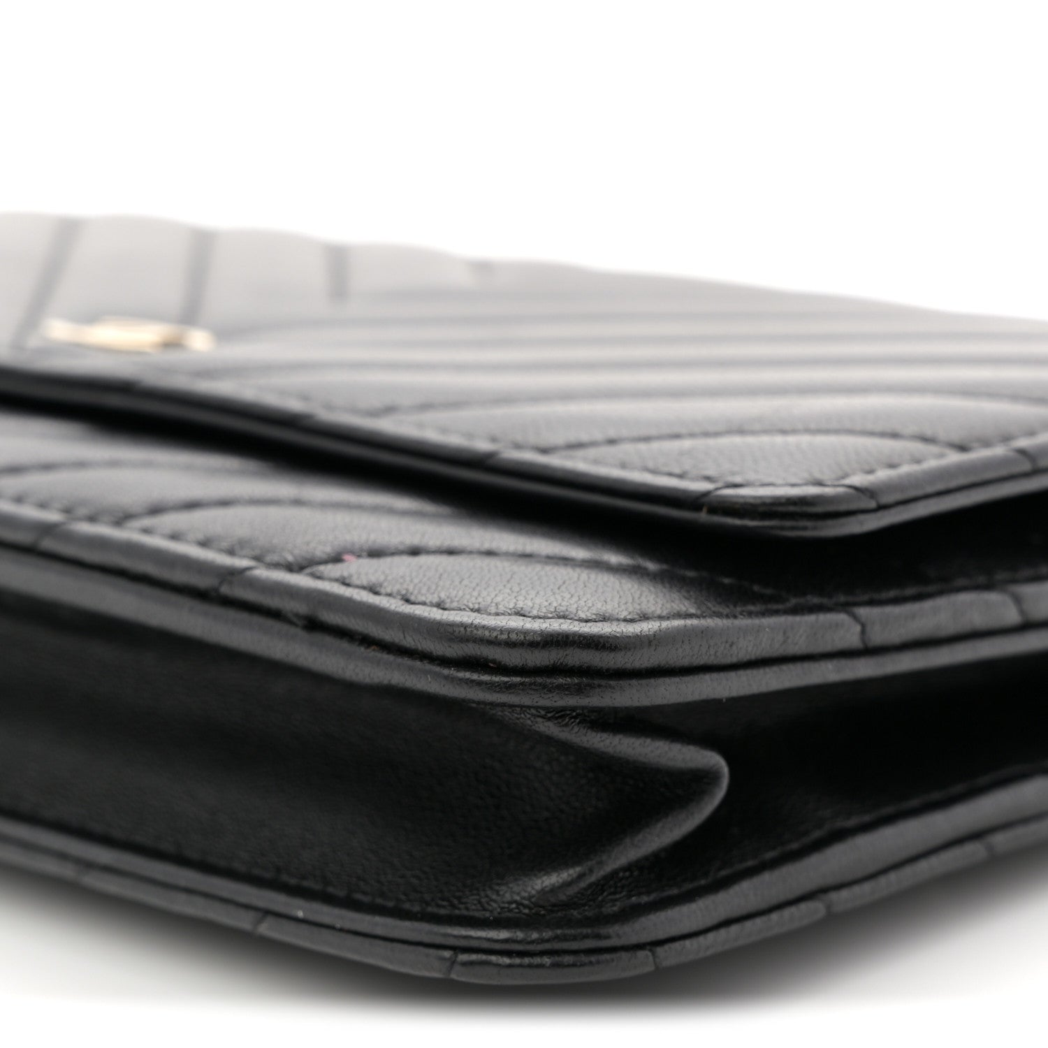 Chanel Lambskin Chevron Quilted Wallet On Chain WOC Black 10 of 12