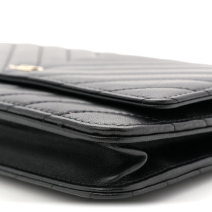 Chanel Lambskin Chevron Quilted Wallet On Chain WOC Black 10 of 12