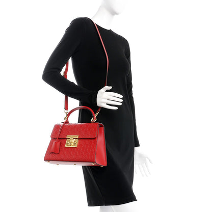 Gucci Guccissima Signature Small Padlock Top Handle Bag Hibiscus Red 2 of 8
