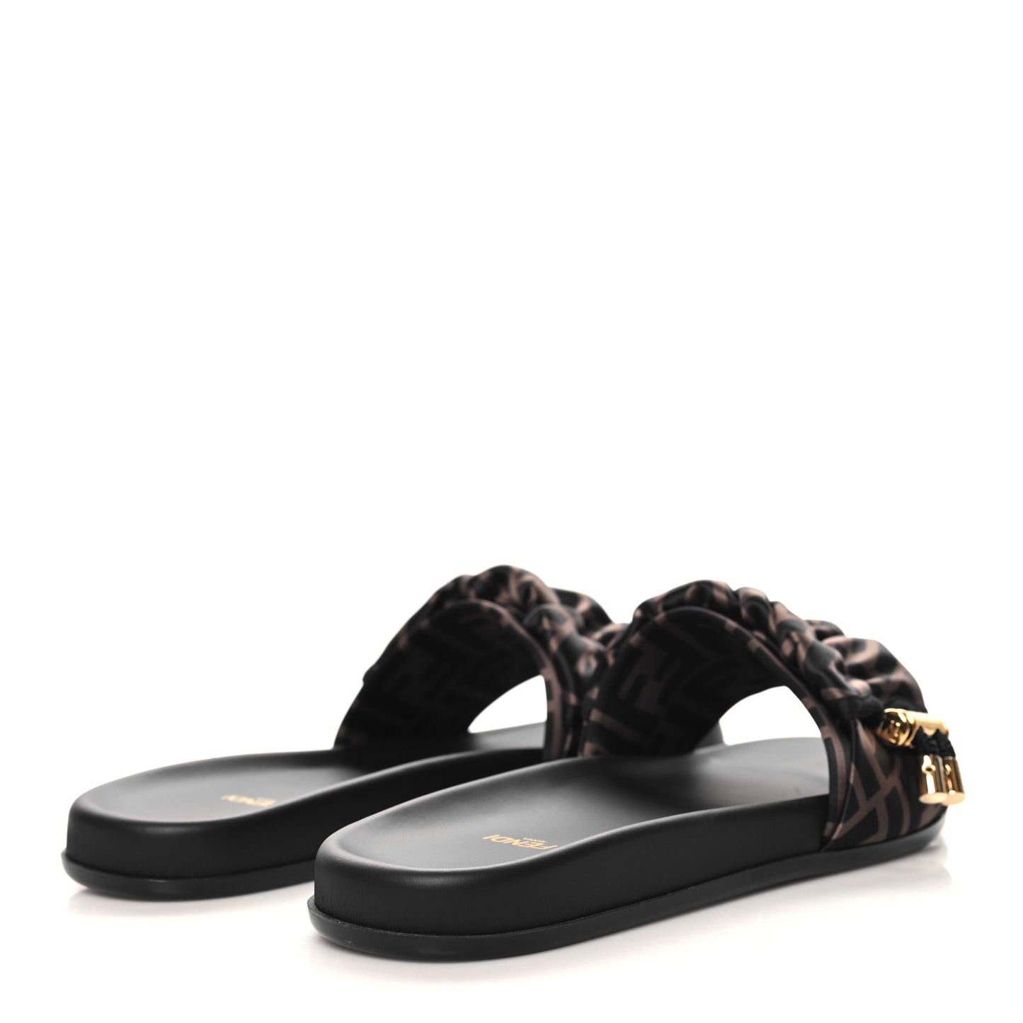 Satin FF Fendi Feel Slide Sandals 40 Tobacco Black
