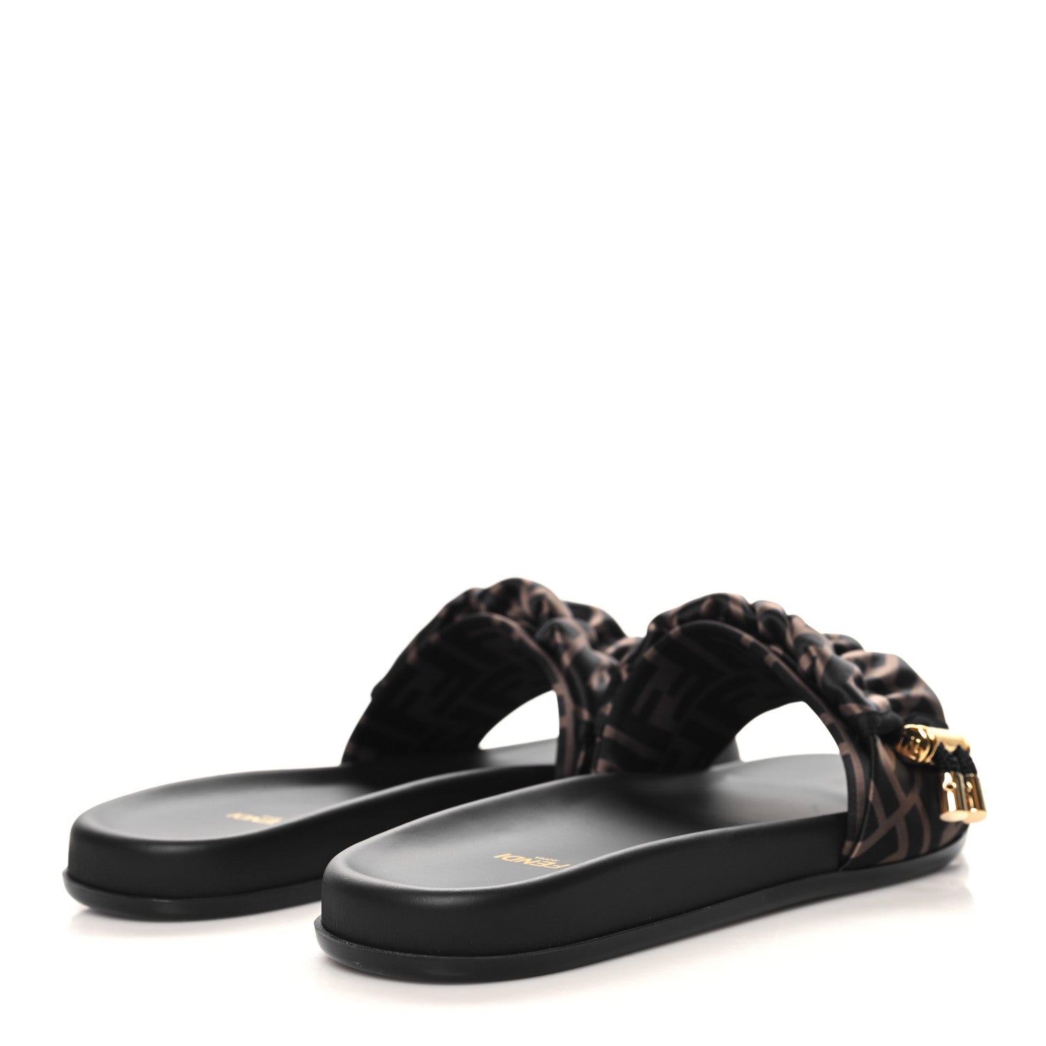 Fendi Satin FF Fendi Feel Slide Sandals 40 Tobacco Black 5 of 9