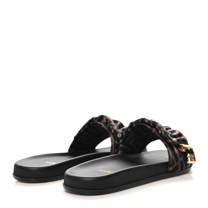 Fendi Satin FF Fendi Feel Slide Sandals 40 Tobacco Black 5 of 9