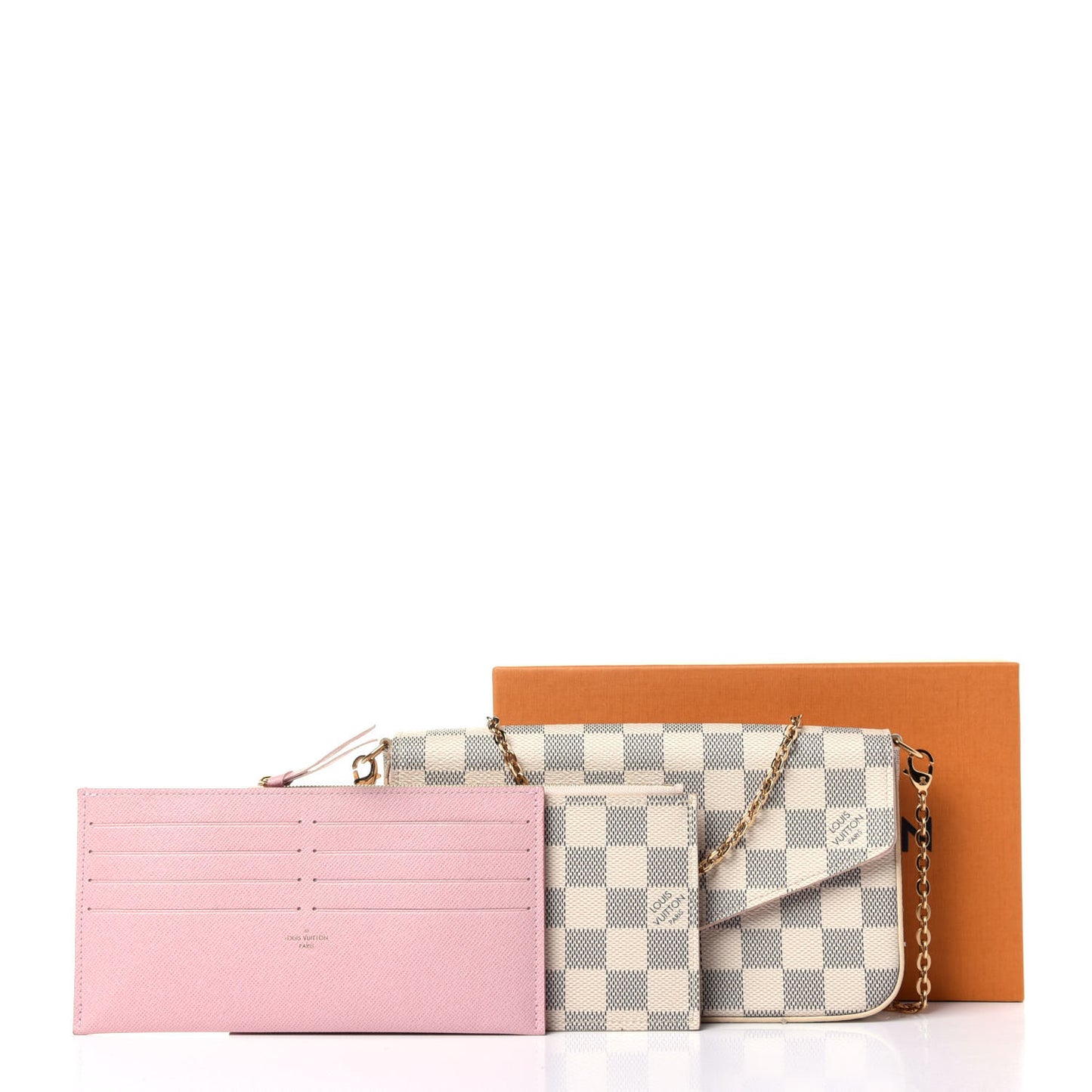 Damier Azur Pochette Felicie Chain Wallet Rose Ballerine