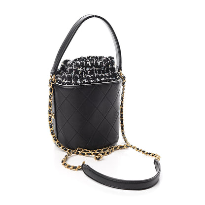 Chanel Calfskin Tweed Small CC Chain Bucket Drawstring Bag Black Multicolor 3 of 10