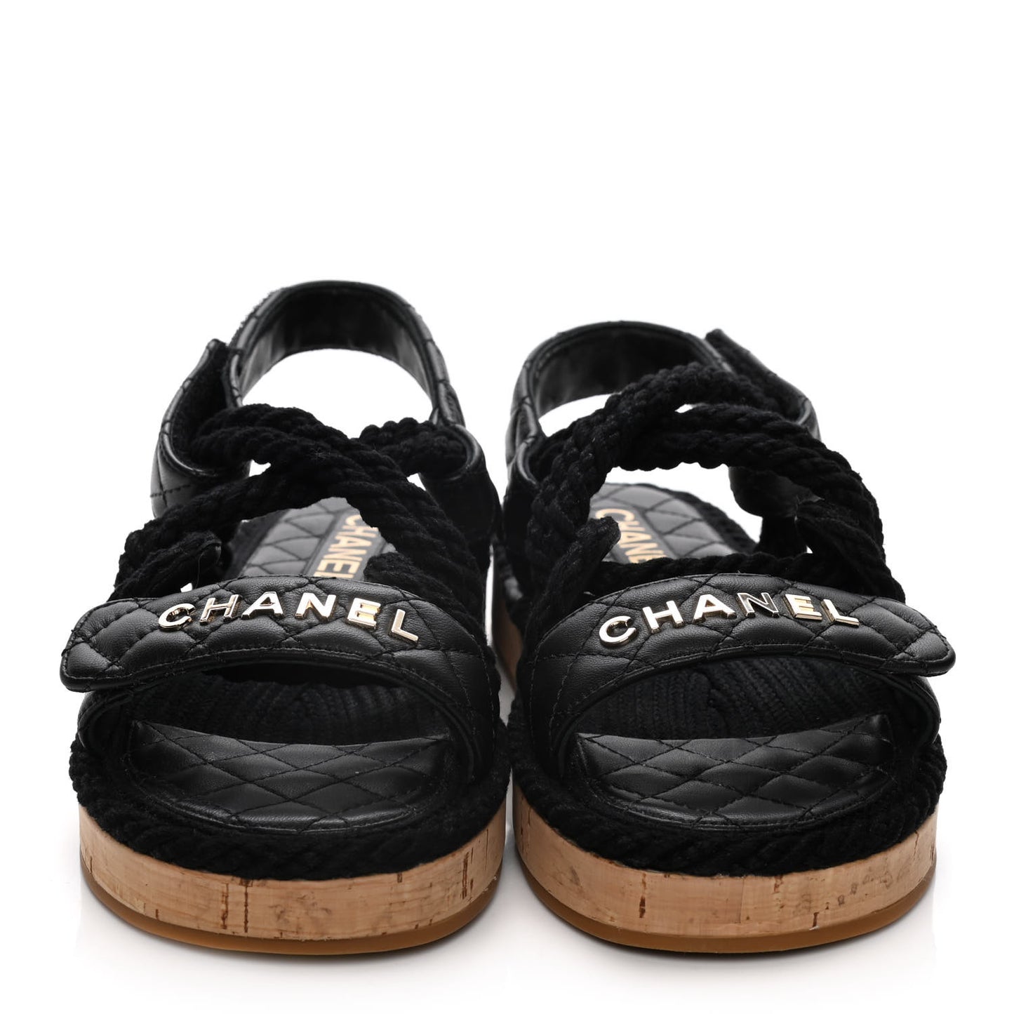 Cord Lambskin Quilted Logo Sandals 36 Black