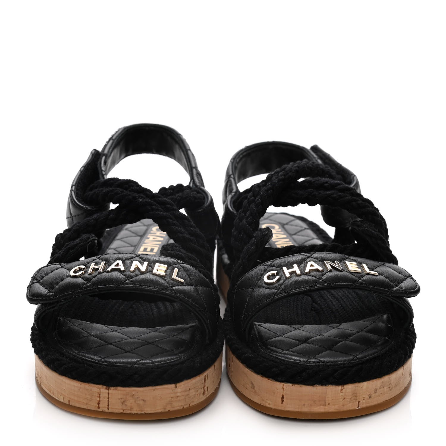 Chanel Cord Lambskin Quilted Logo Sandals 36 Black 2 of 16