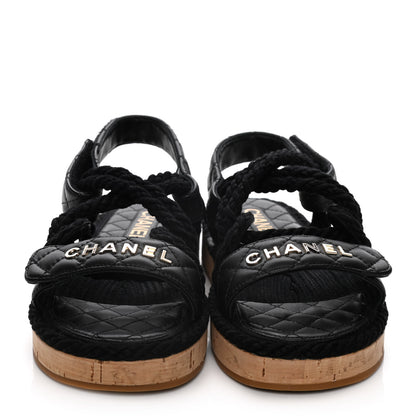 Chanel Cord Lambskin Quilted Logo Sandals 36 Black 2 of 16