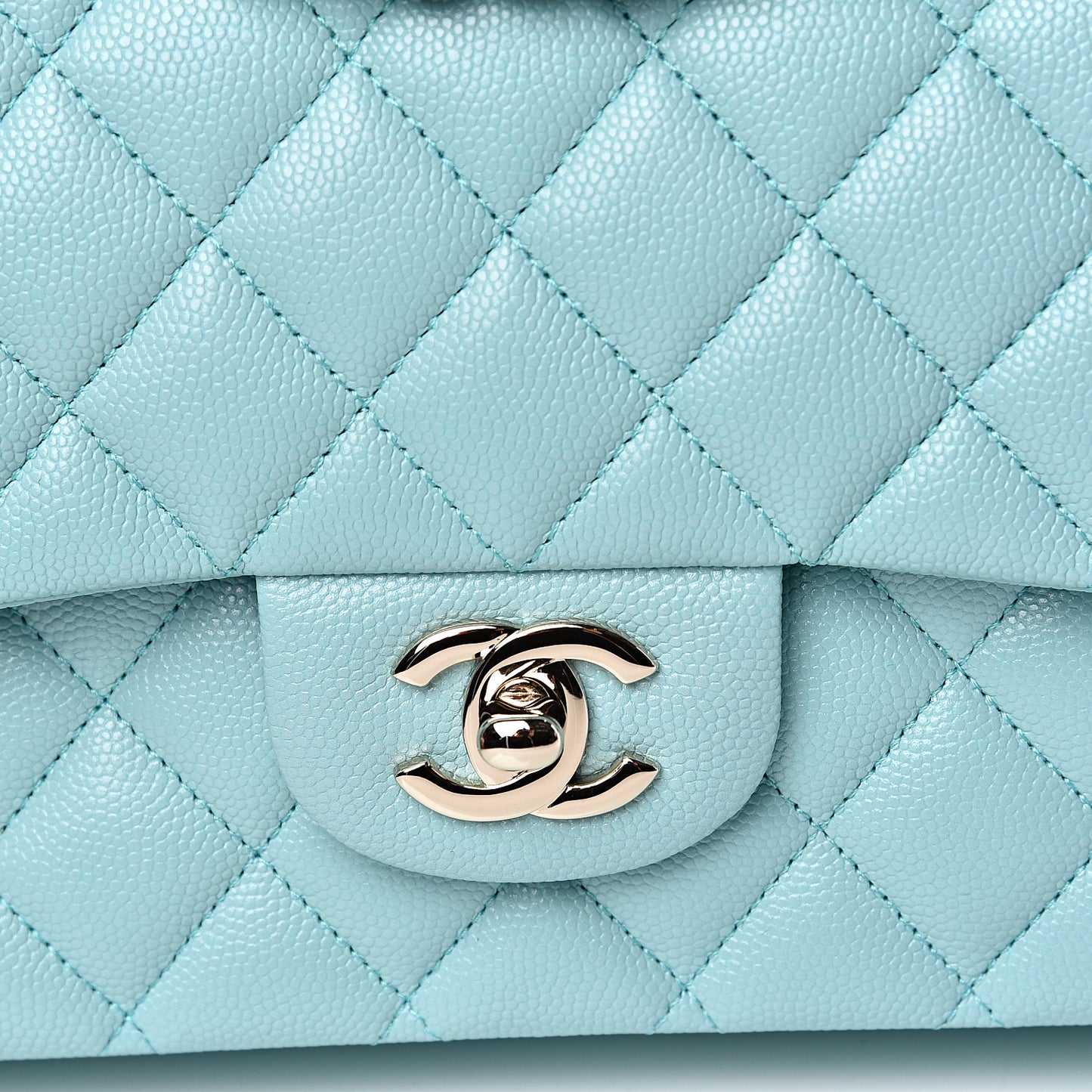 Caviar Quilted Medium Double Flap Light Blue
