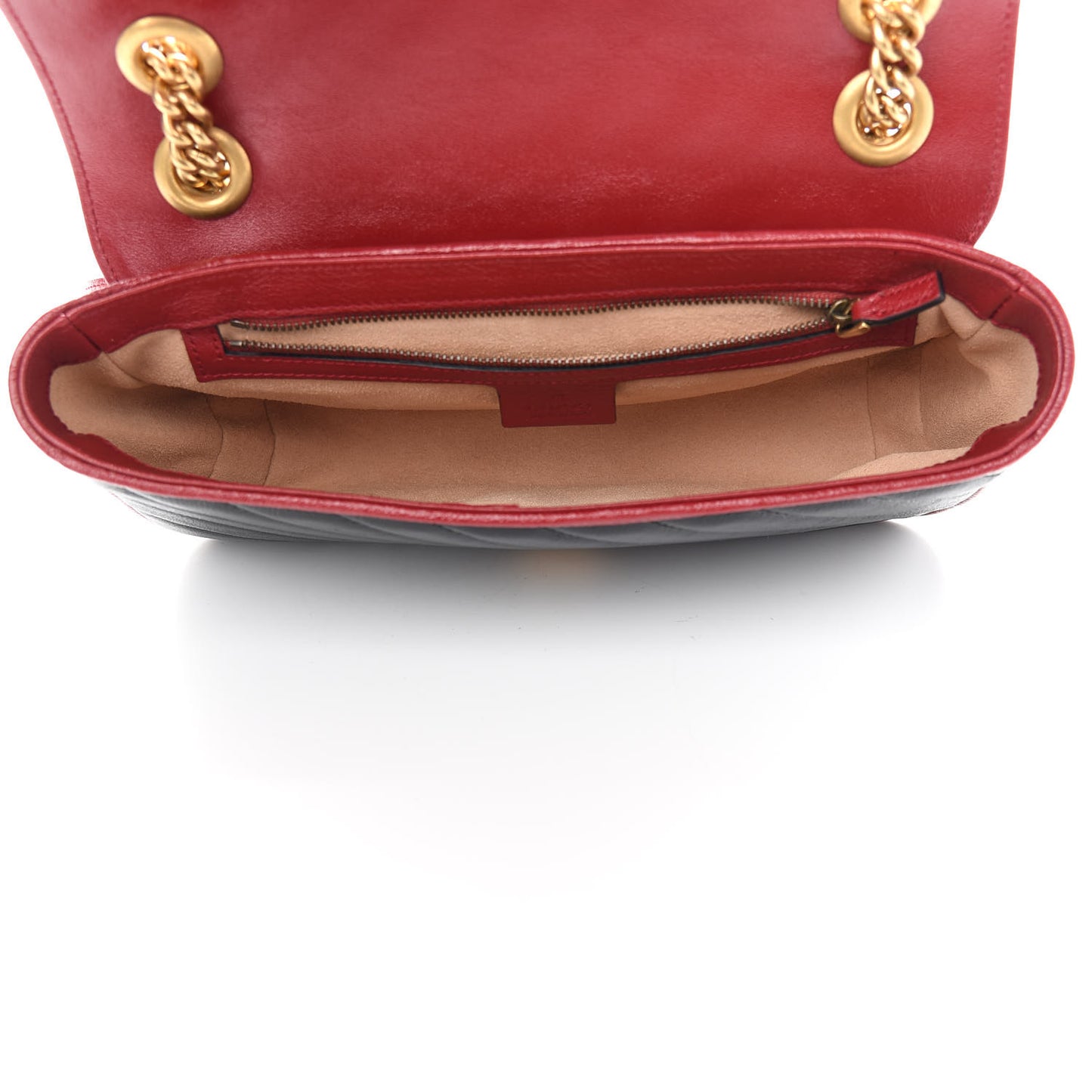 Vintage Effect Calfskin Matelasse Diagonal Small Torchon GG Marmont Shoulder Bag Black Romantic Cherry