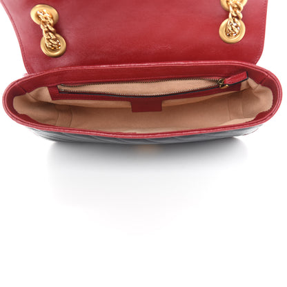 Gucci Vintage Effect Calfskin Matelasse Diagonal Small Torchon GG Marmont Shoulder Bag Black Romantic Cherry 5 of 9