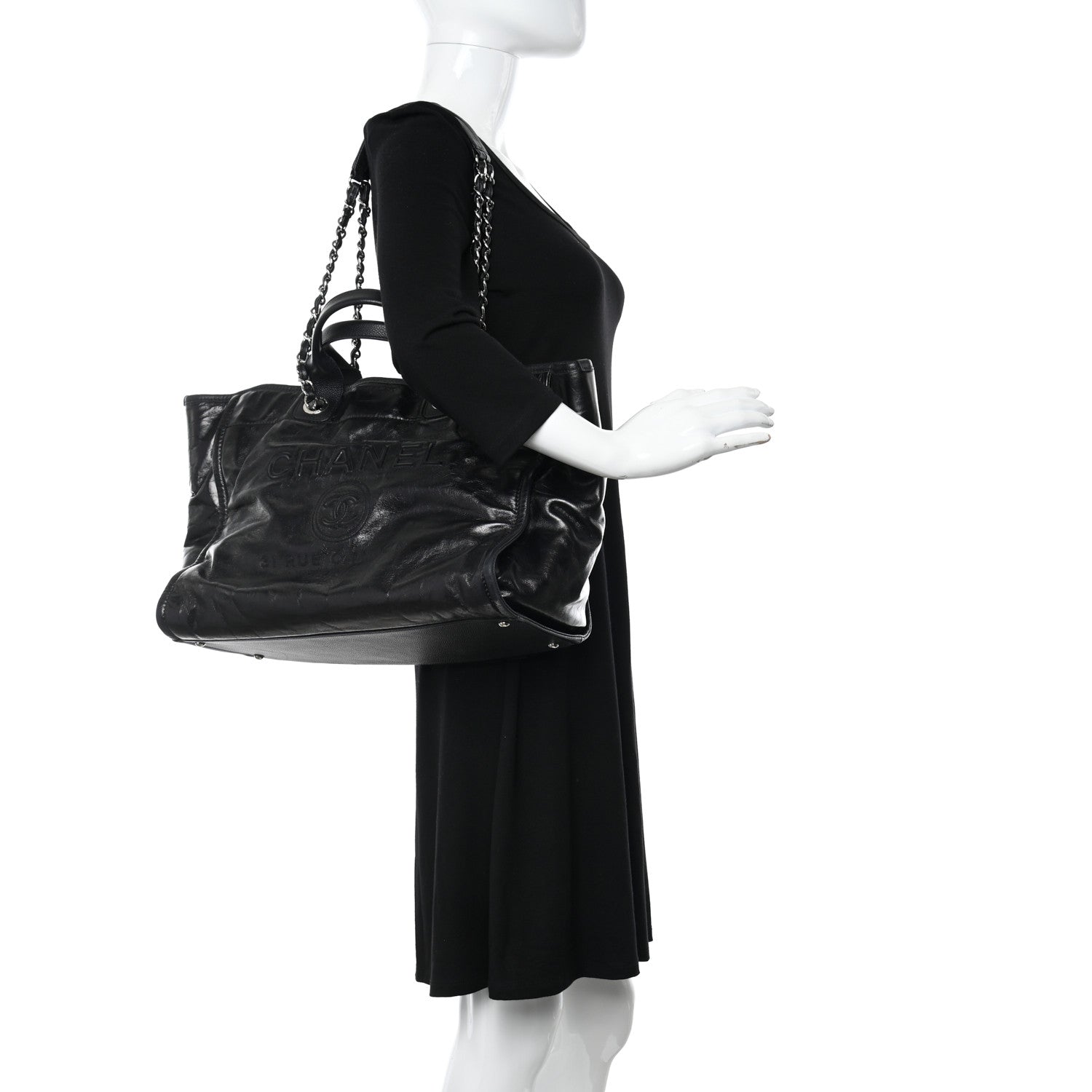Chanel Glazed Calfskin Medium Deauville Tote Black 2 of 10