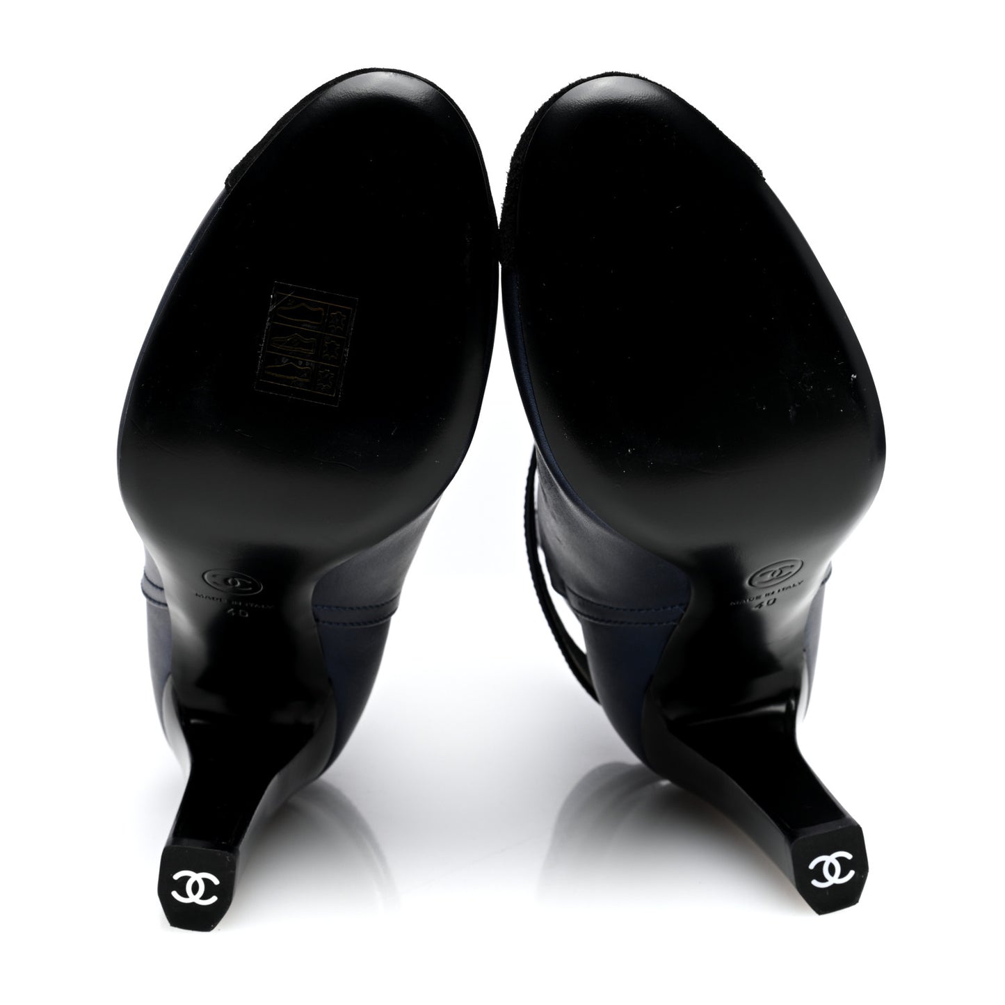 Calfskin Suede Cap Toe CC Short Boots 40 Navy Black