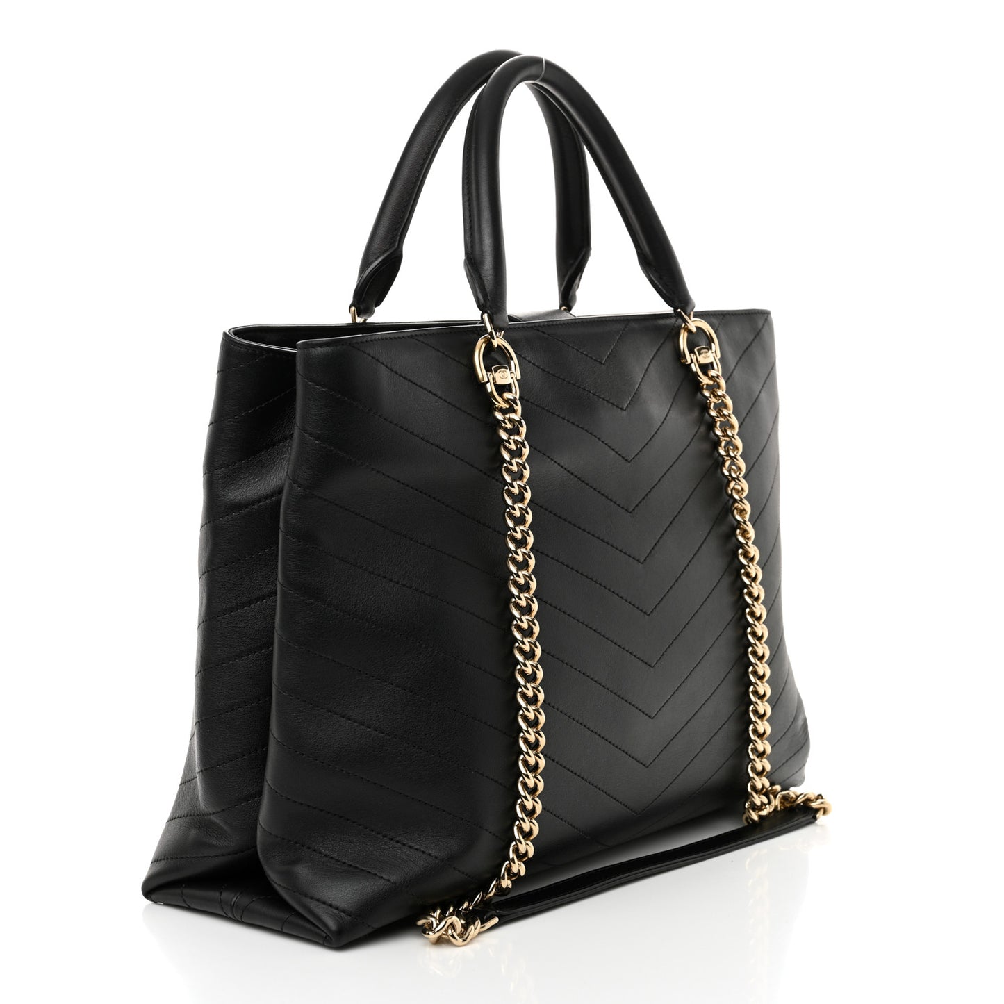 Calfskin Chevron Quilted Large Shopping Tote  Black