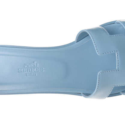 Hermes Calfskin Oran Sandals 37.5 Bleu Dorset 10 of 11