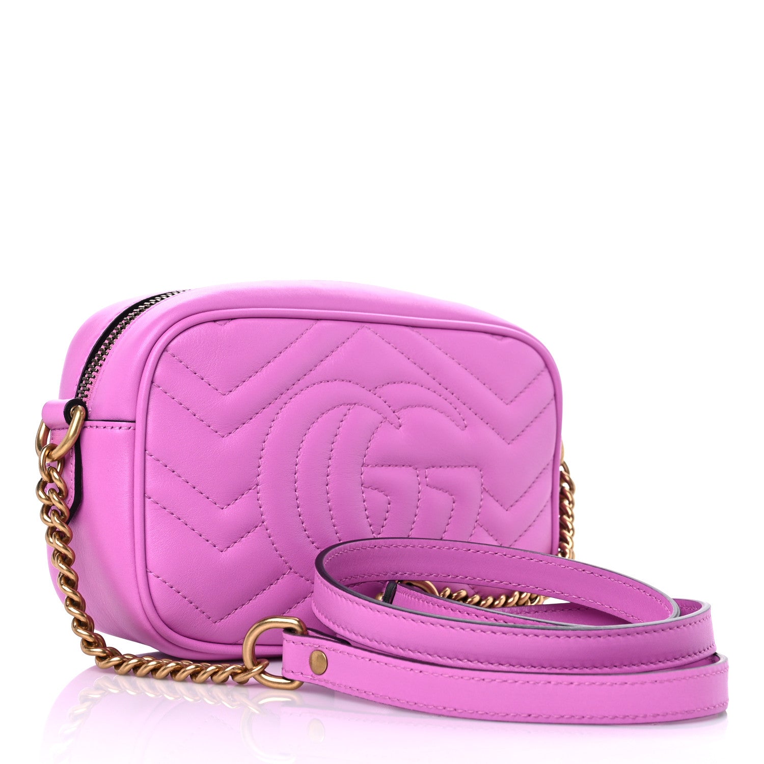 Gucci Calfskin Matelasse Mini GG Marmont Chain Shoulder Bag Candy Mousse 4 of 12