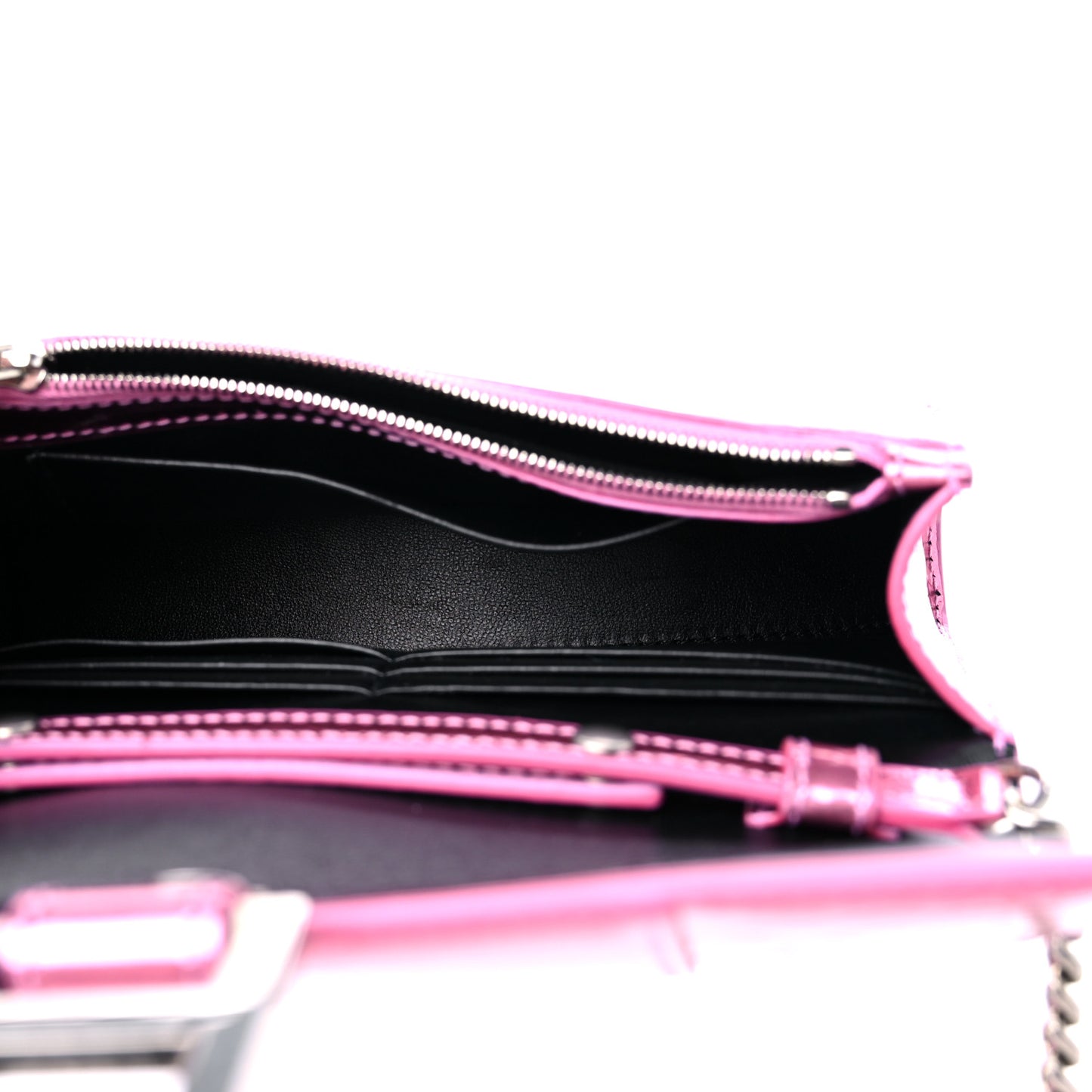 Metallic Shiny Calfskin Crocodile Embossed Hourglass Chain Bag Pink