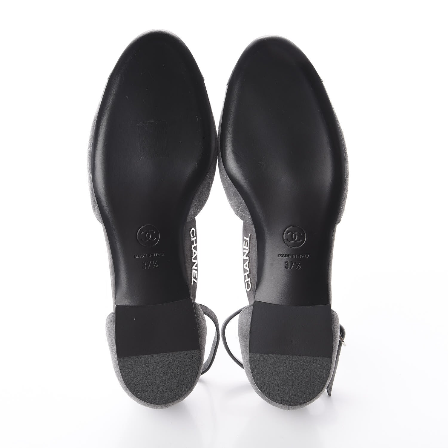 Chanel Suede Grosgrain Cap Toe CC Ankle Strap Sandals 37.5 Grey Black 5 of 7