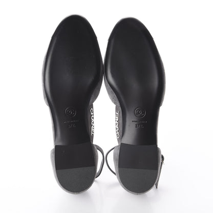 Chanel Suede Grosgrain Cap Toe CC Ankle Strap Sandals 37.5 Grey Black 5 of 7