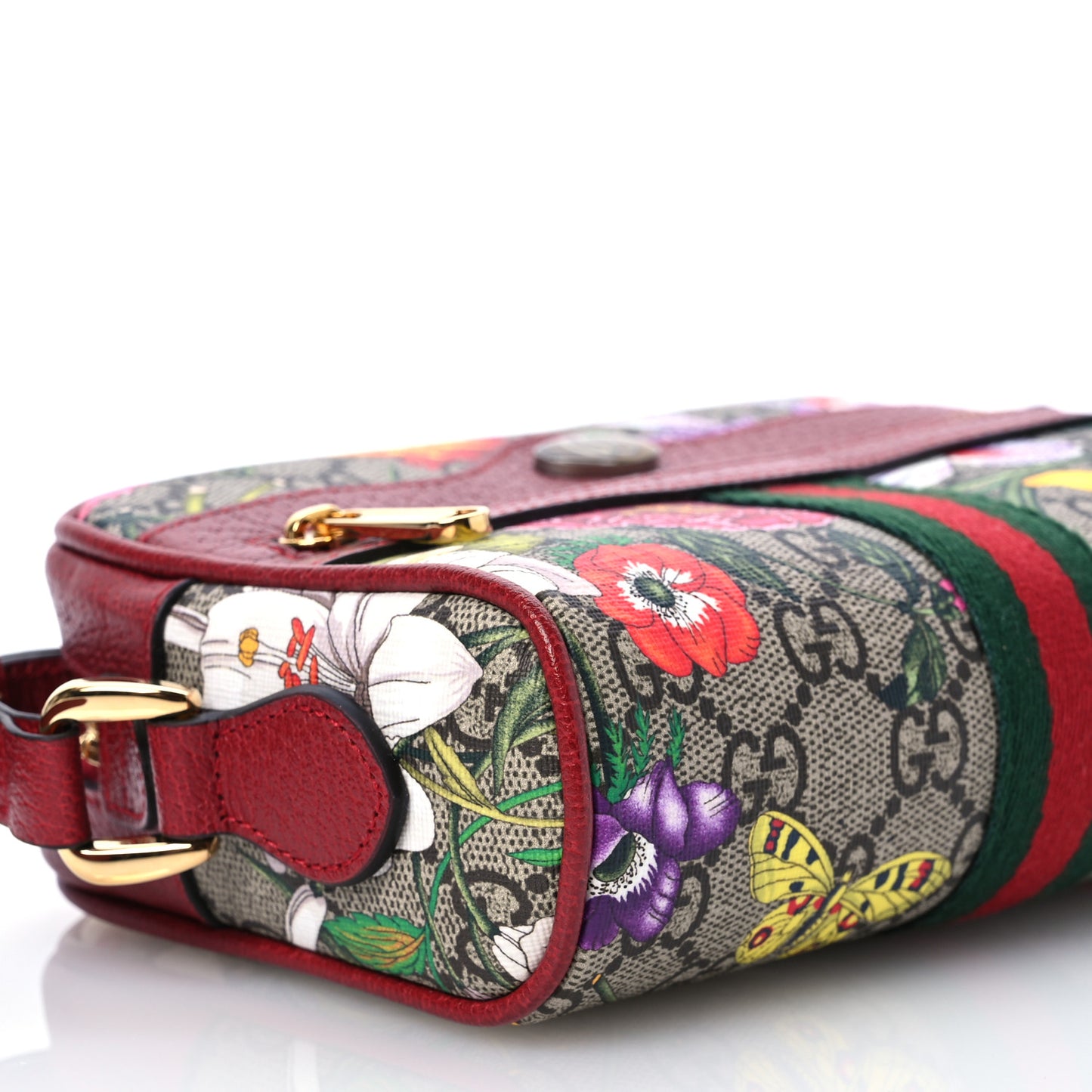 GG Supreme Monogram Flora Web Mini Ophidia Shoulder Bag Red