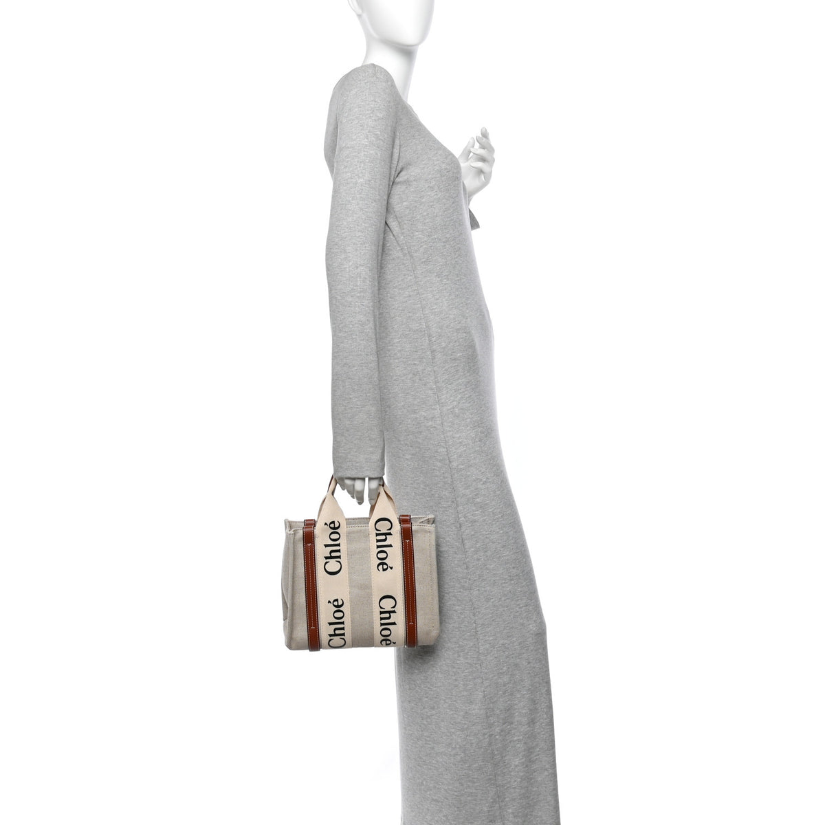 Chloe Cotton Calfskin Small Woody Ribbon Tote  White Brown 2 of 10