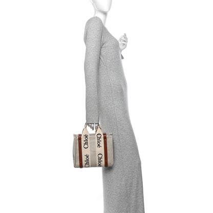 Chloe Cotton Calfskin Small Woody Ribbon Tote  White Brown 2 of 10