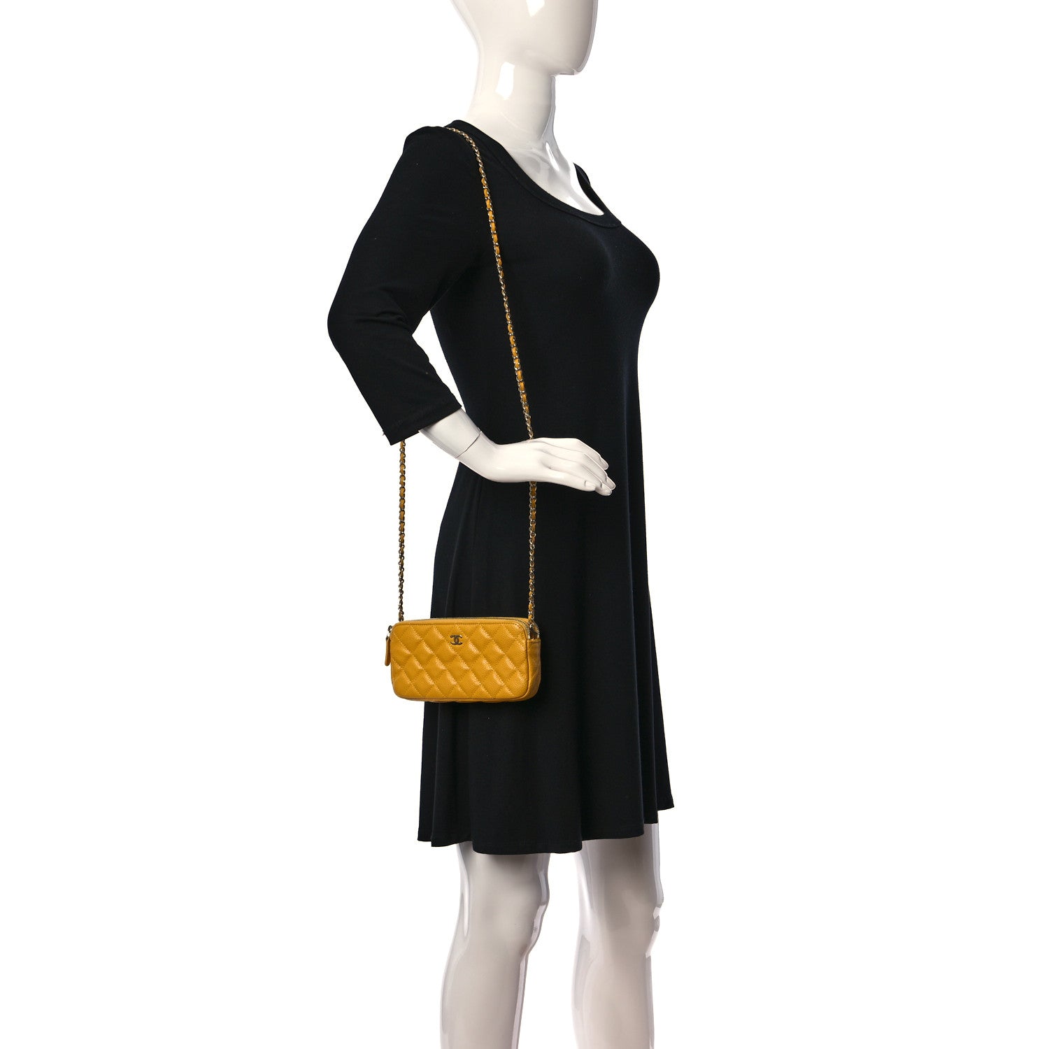 Chanel Caviar Quilted Small Clutch With Chain Yellow 2 of 13