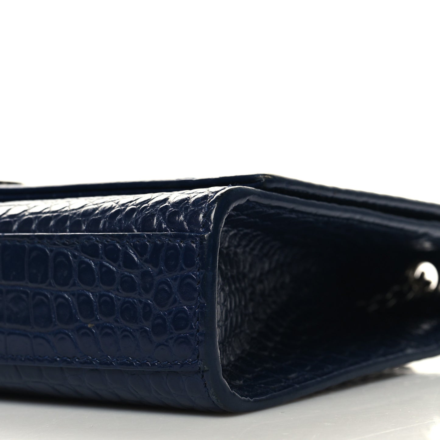 Calfskin Crocodile Embossed Medium Classic Monogram Kate Tassel Satchel Deep Marine