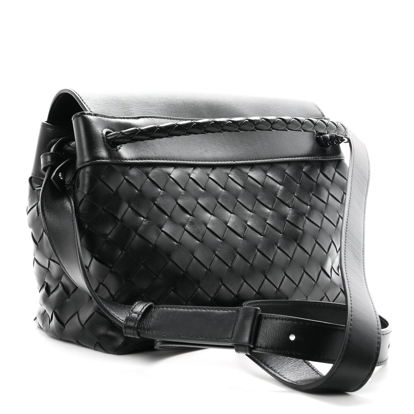 Calfskin Intrecciato Small Andiamo Messenger Bag Black