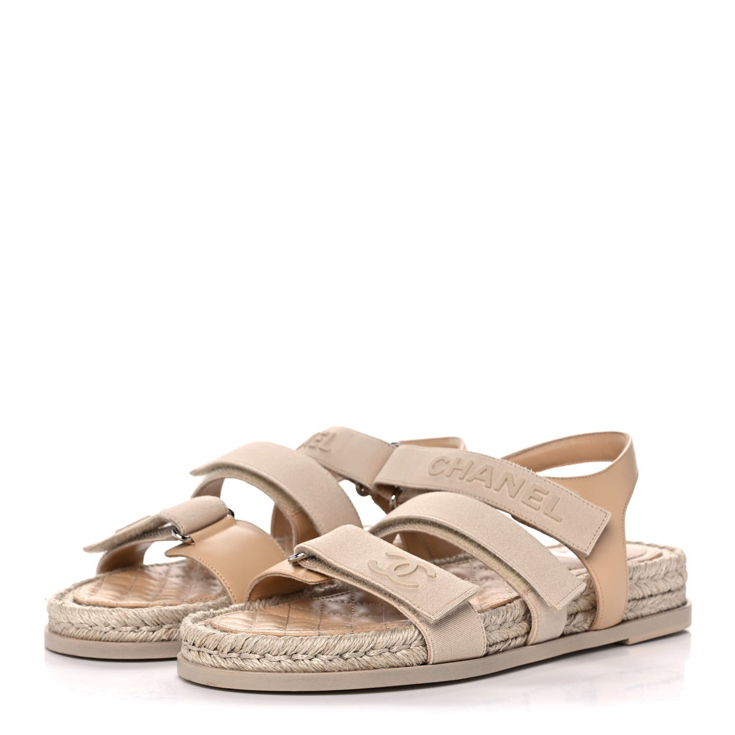 Stretch Fabric Lambskin CC Flat Sandals 40 Beige