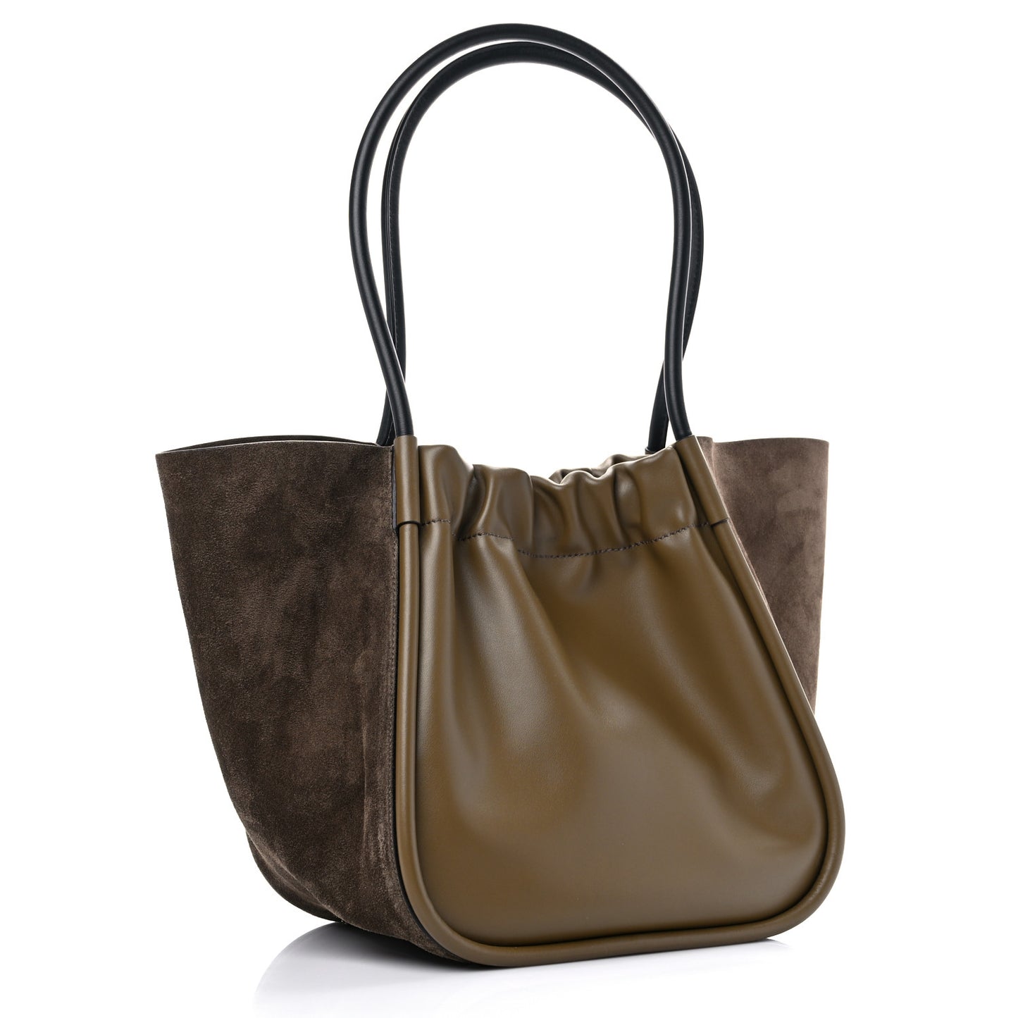 Calfskin Suede Large Ruched Tote Truffle