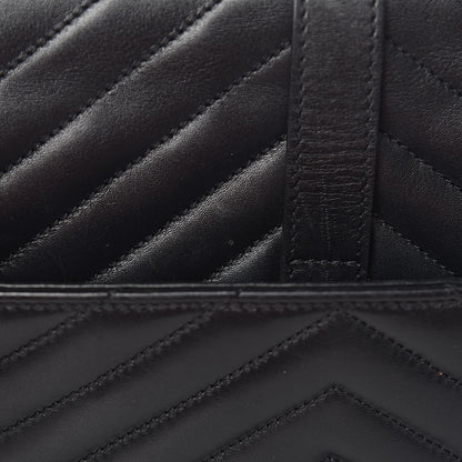 Saint Laurent Smooth Calfskin Matelasse Chevron Large Monogram Satchel Black 21 of 23