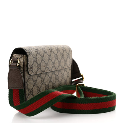 Gucci GG Supreme Monogram Textured Dollar Calfskin Web Mini Ophidia Envelope Shoulder Bag Beige Ebony 3 of 11