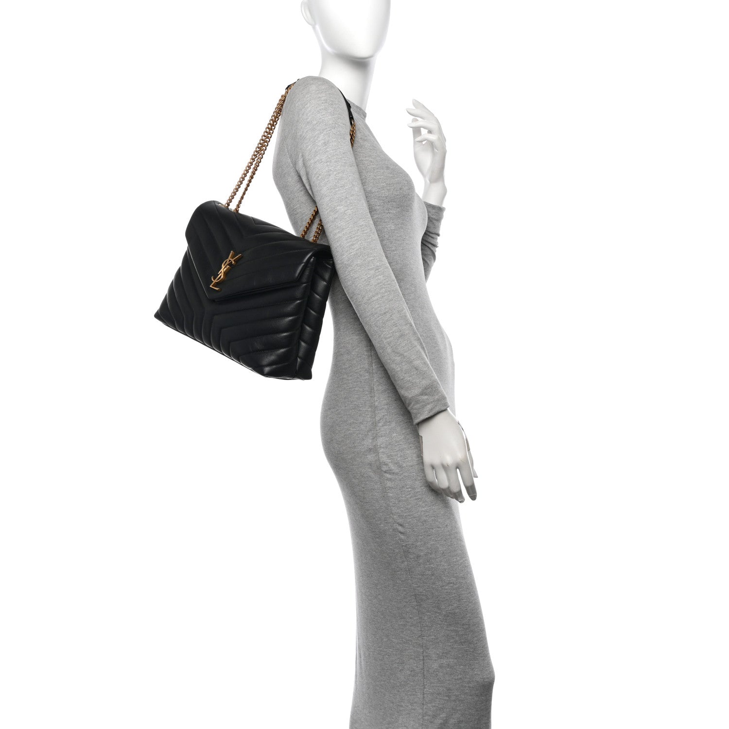 Saint Laurent Calfskin Y Quilted Monogram Medium Loulou Chain Satchel Black 2 of 10
