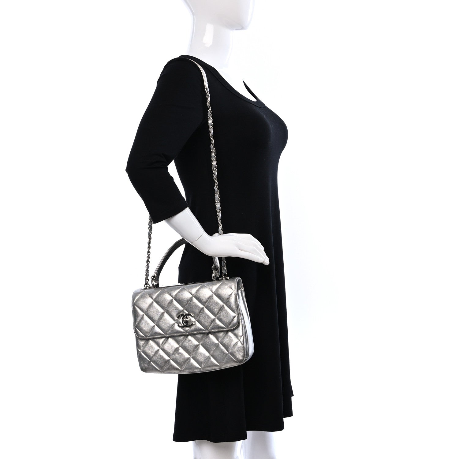 Chanel Metallic Lambskin Quilted Small Trendy CC Flap Dual Handle Bag Silver 2 of 9