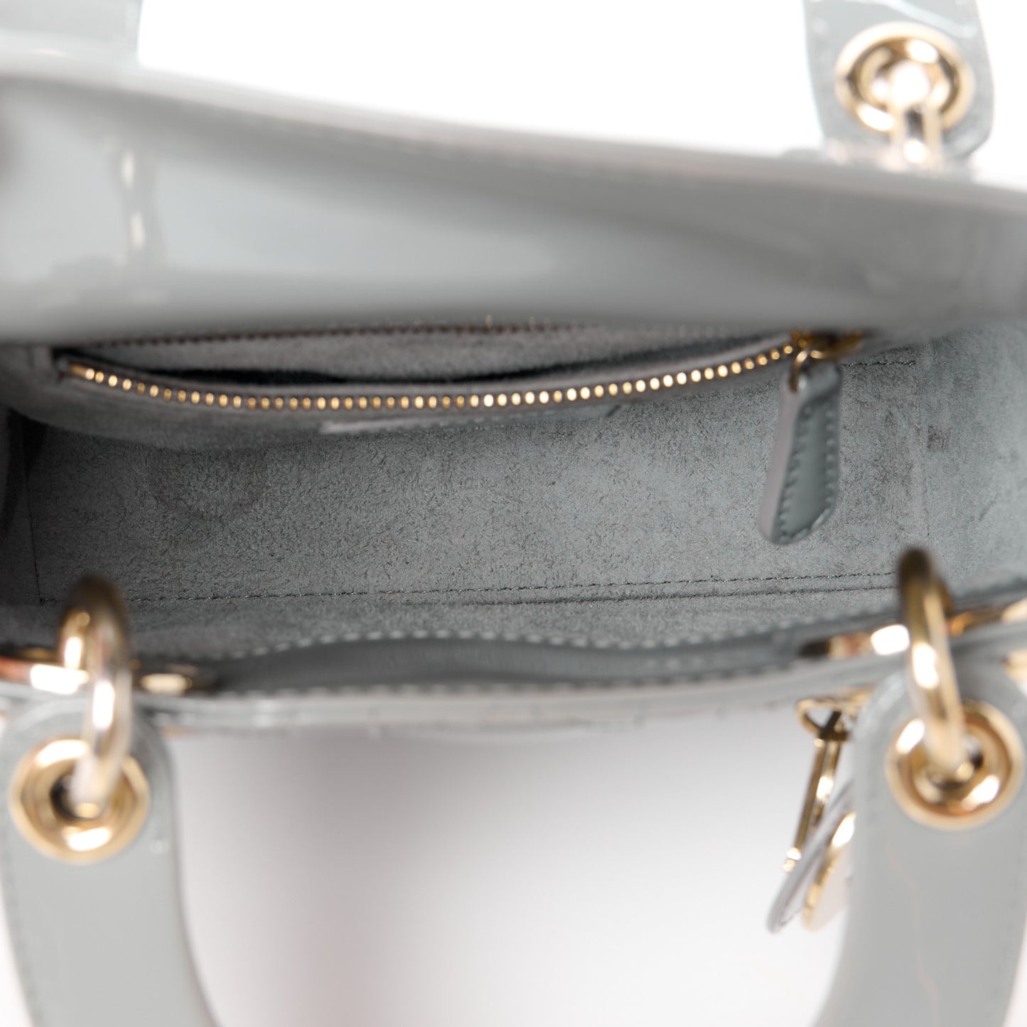 Patent Cannage Mini Lady Dior Grey Stone