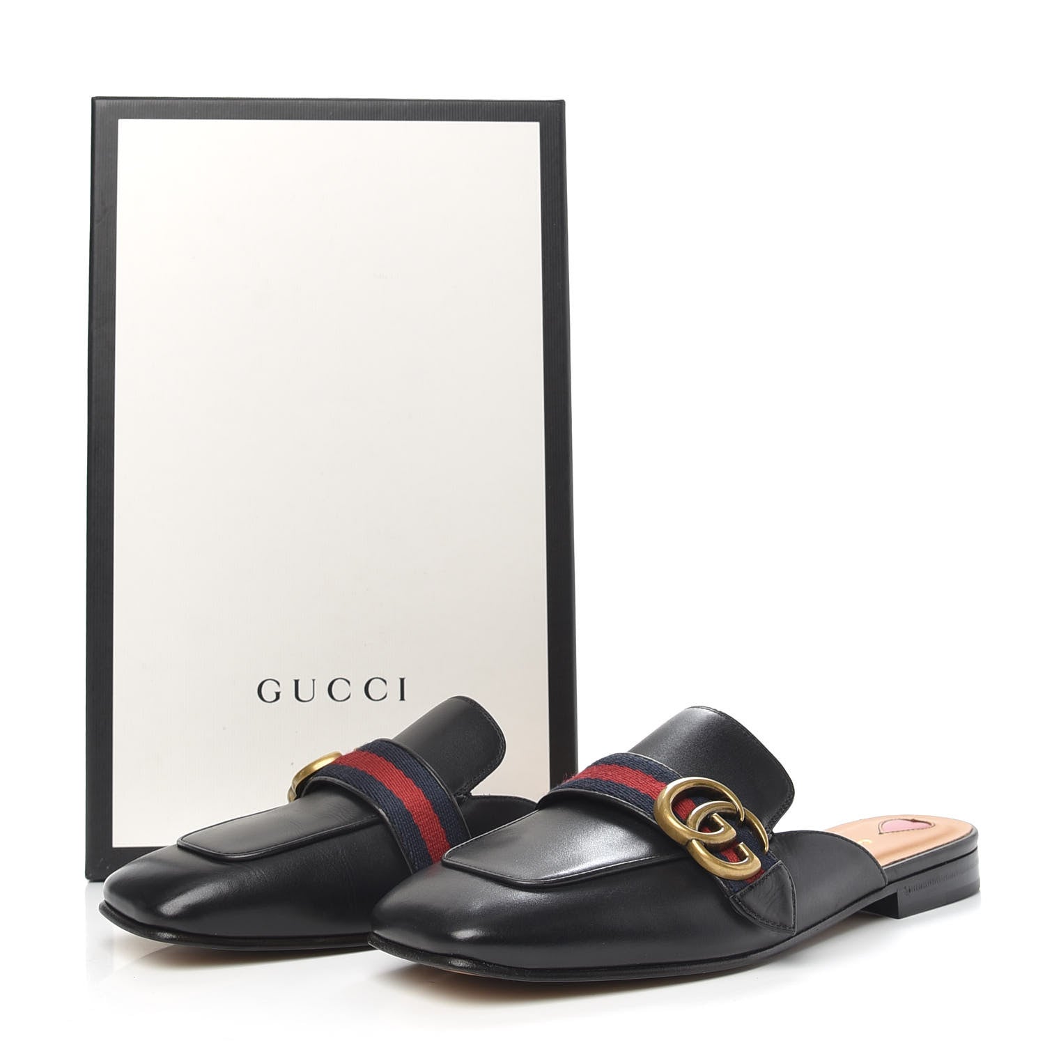 Gucci Calfskin Web Womens Peyton GG Slippers 37.5 Black 8 of 8