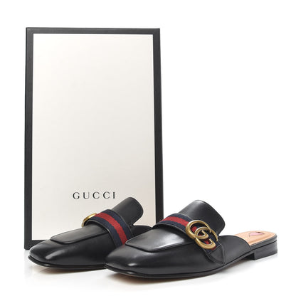 Gucci Calfskin Web Womens Peyton GG Slippers 37.5 Black 8 of 8