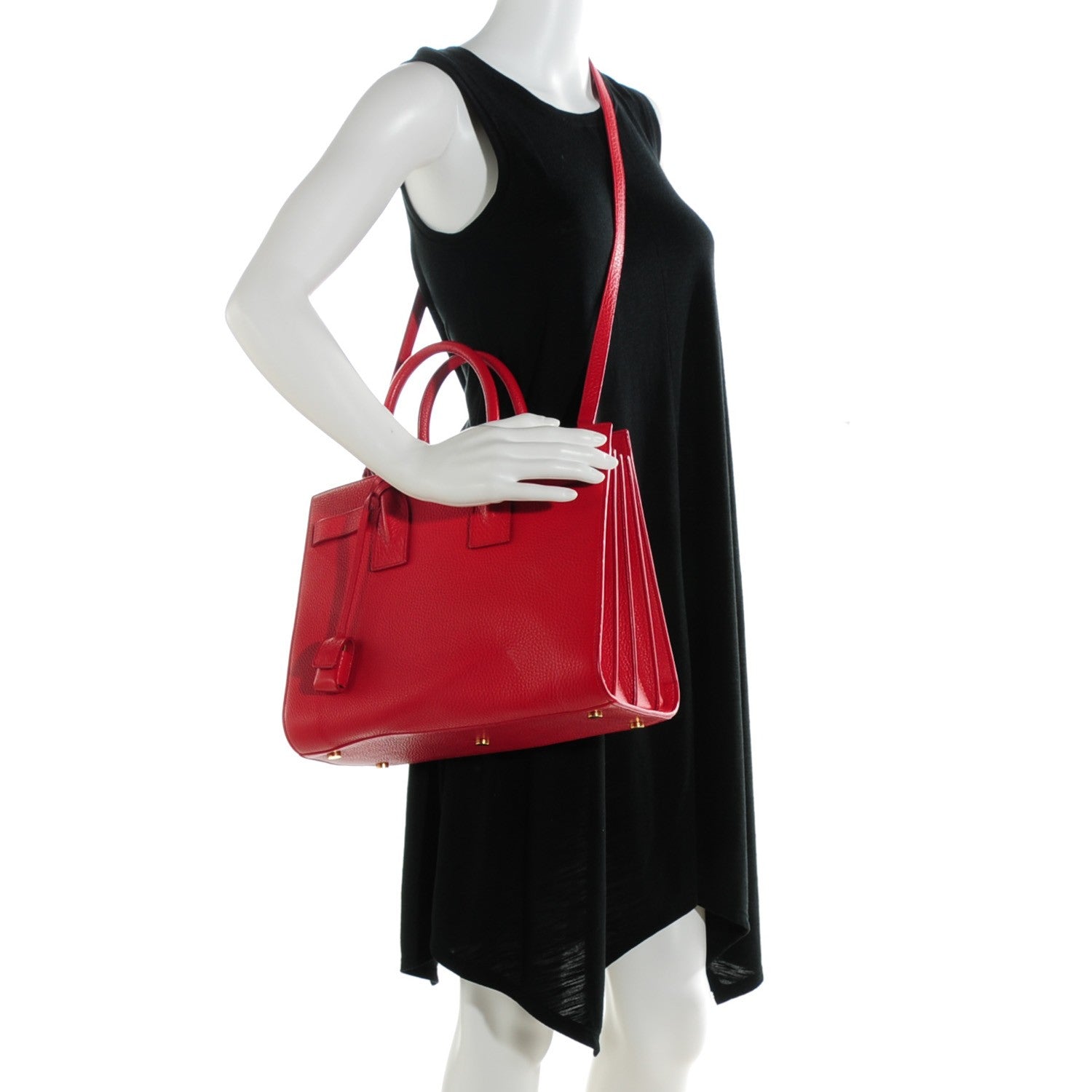Saint Laurent Grained Calfskin Small Sac De Jour Lipstick Red 2 of 8