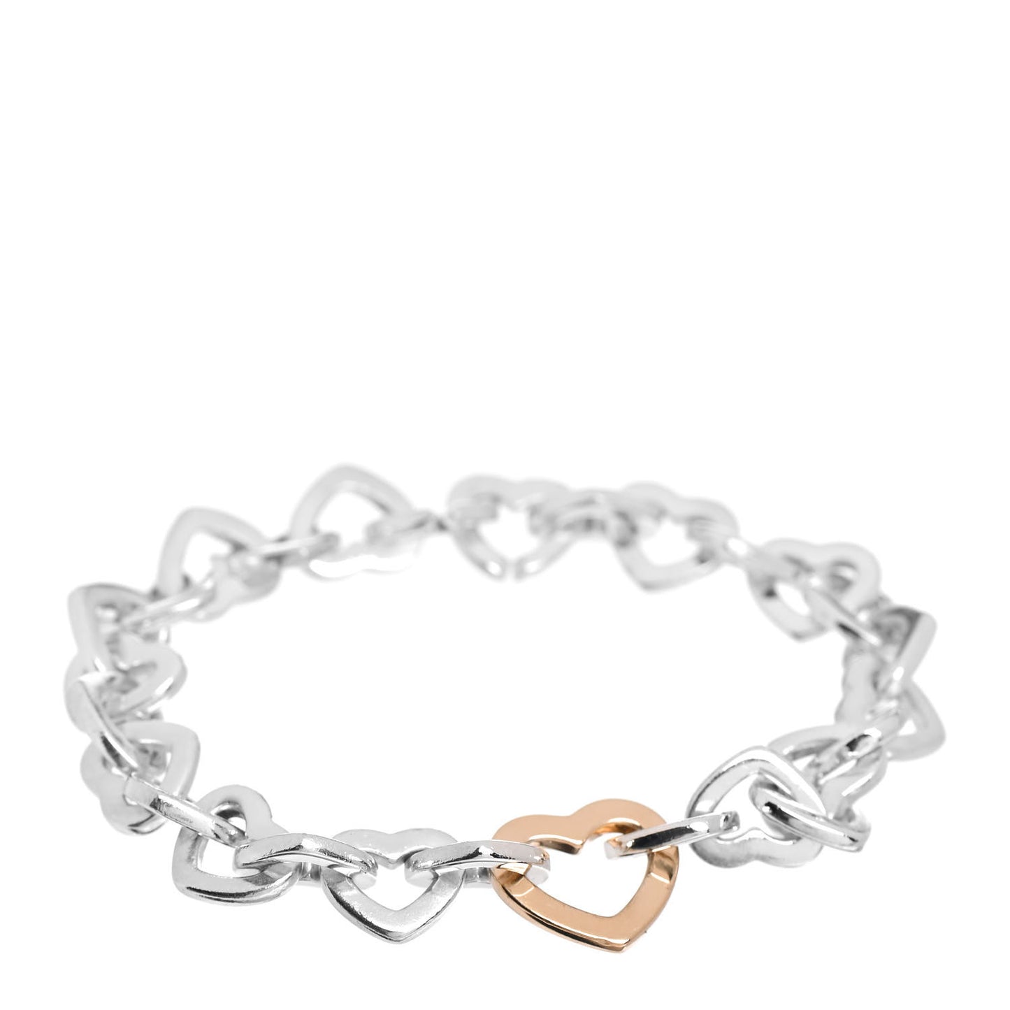 Sterling Silver 18K Yellow Gold Heart Links Bracelet