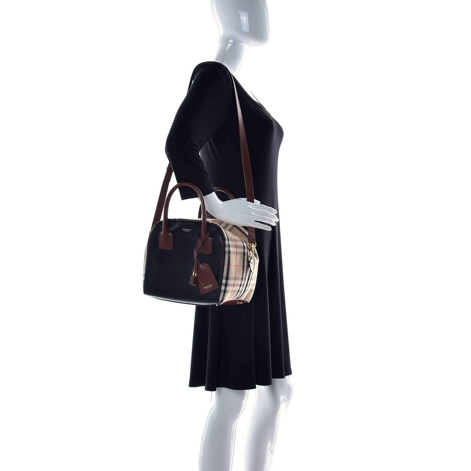 Burberry Smooth Calfskin House Check Medium Cube Bowling Bag Archive Beige 2 of 12