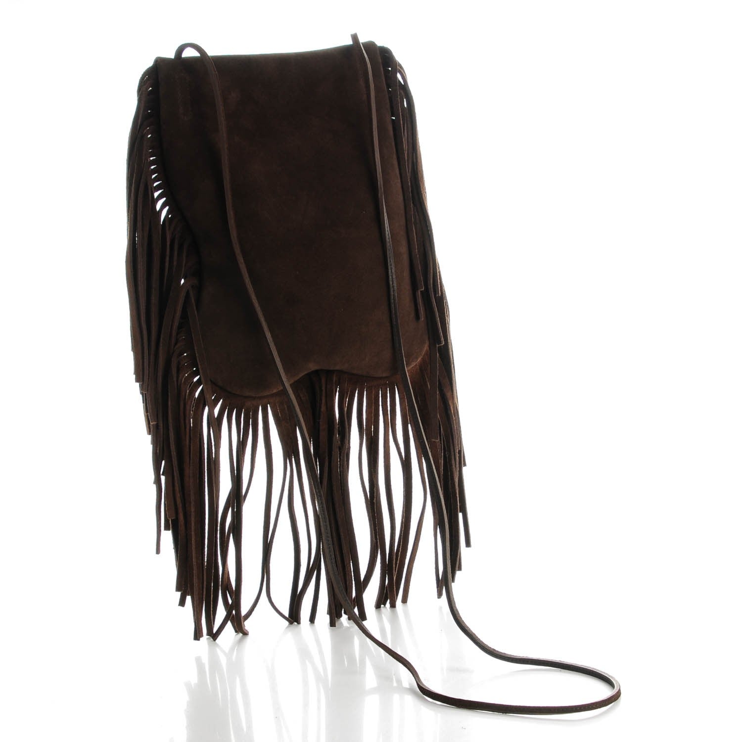 Saint Laurent Suede Fringe Flat Anita Crossbody Bag Coffy Marrone 3 of 7