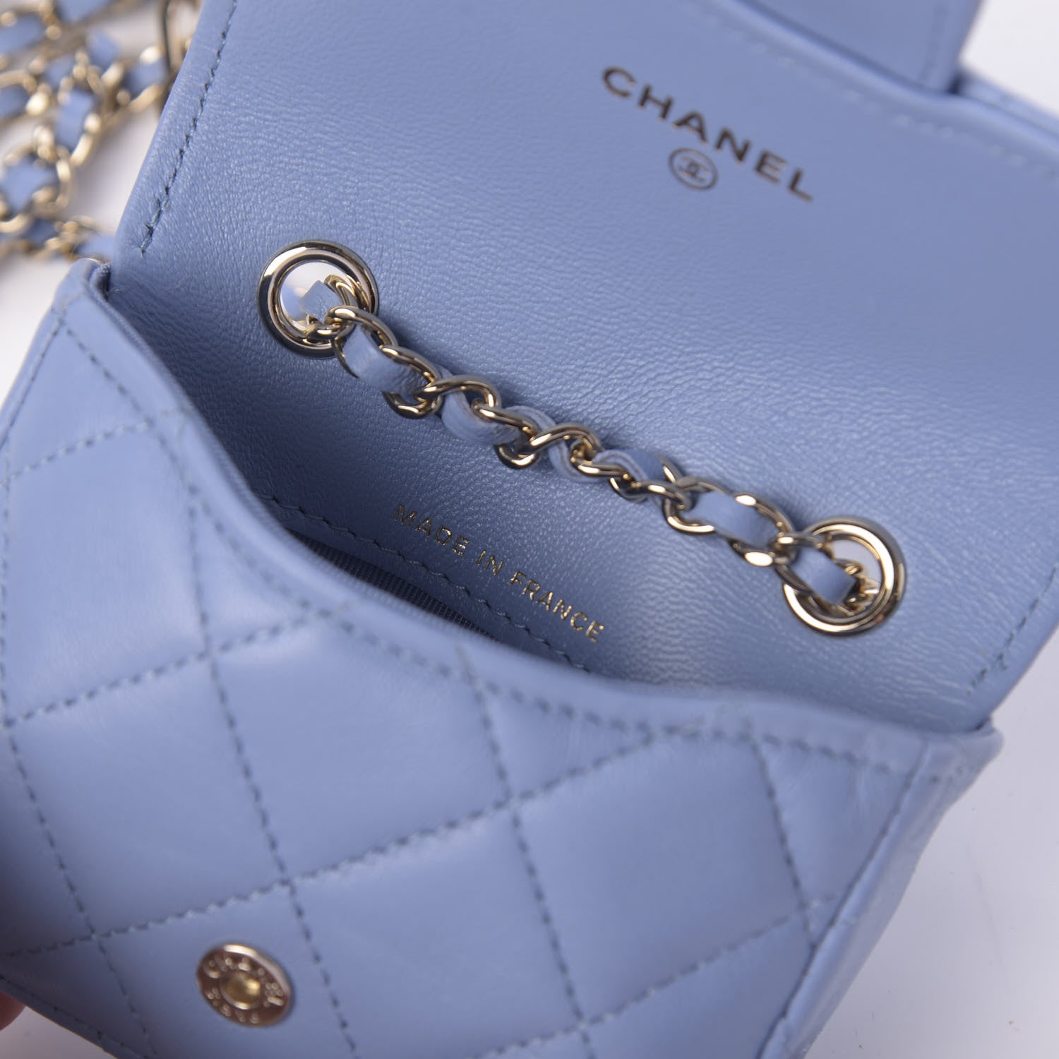 Chanel Lambskin Quilted Chain Belt Bag Blue 8 of 12