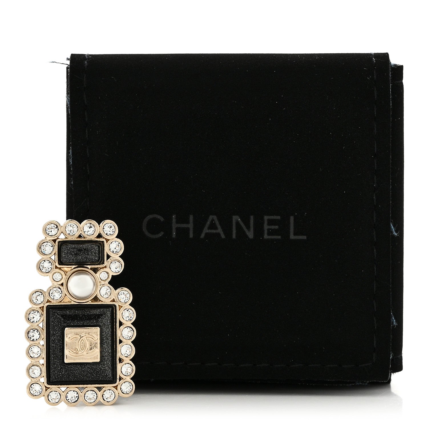 Chanel Resin Crystal Pearl Perfume Bottle CC Brooch Black Gold 5 of 5