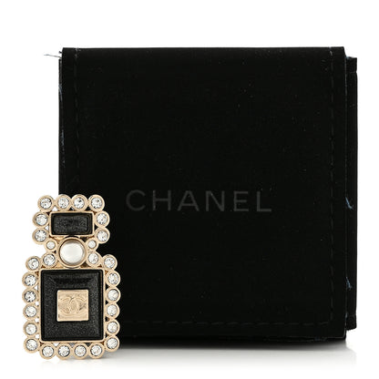 Chanel Resin Crystal Pearl Perfume Bottle CC Brooch Black Gold 5 of 5