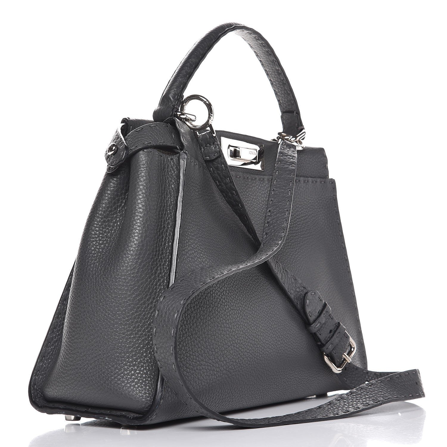 Fendi Cuoio Romano Selleria Bi-Color Medium Peekaboo Iconic Satchel Asfalto Latte 6 of 11